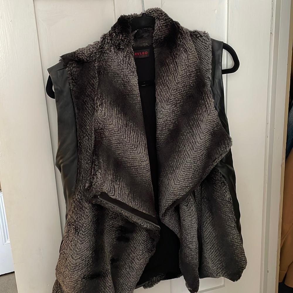 Faux fur and pleather vest